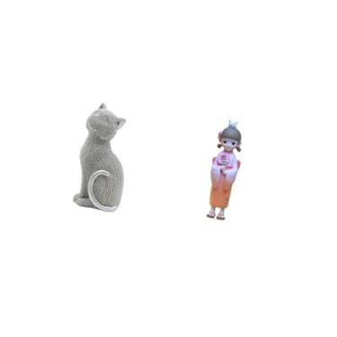 Imagem de Fenteer Estátua de Gato, Estatueta de Resina, Ornamento Colecionável Decorativo, Escultura Animal para Entrada, Estante, Sala de Estar, Quarto, Asiático, Kabu