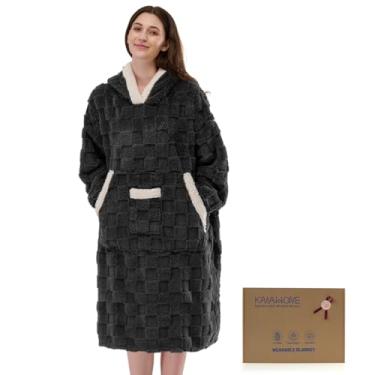 Imagem de KAWAHOME Cobertor com capuz com estampa 3D para mulheres e homens, moletom quente e fofo, presentes de aniversário para mãe, namorada, grade - cinza escuro