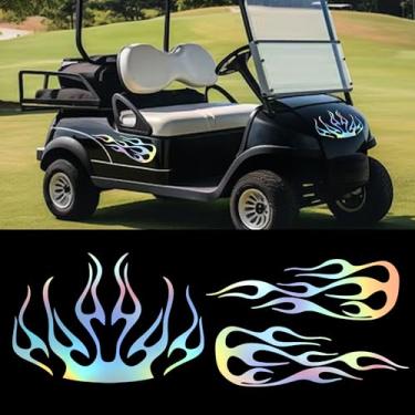 Imagem de TOMALL Kit de decalque de vinil listrado de chamas de 3 peças para carrinhos de golfe, carros, veículos, corrida, esportes, fogo, gráficos universais, à prova d'água, adesivos para caminhões