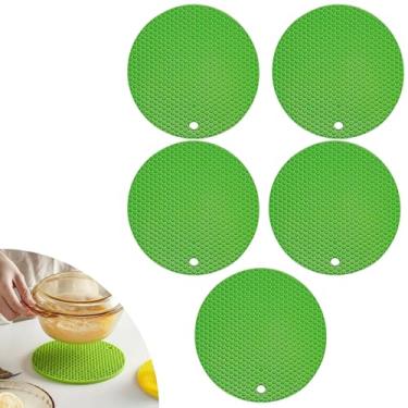 Imagem de Descanso de Panela Silicone Suporte Apoio Protetor Mesa Redondo Silicone Flexível 17cm (Verde, 5 Peças)