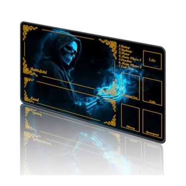 Imagem de TOEMZTFT Tapete de brinquedo para MTG, com bolsas de armazenamento grátis, tapete de jogo 61 x 35,5 cm, TCG e tapete de jogo de tabuleiro para cartas, tapetes de mesa de mousepad, caveira de chama