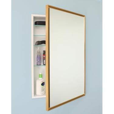 Imagem de Armário de remédios para banheiro embutido retangular Parker Metro Metro 50 x 71 cm, espelho flutuante, abertura de parede, aço revestido a pó, prateleiras de vidro ajustáveis, fecho magnético