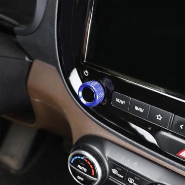 Imagem de Tampa de botão de ajuste de som de alumínio - Atualização personalizada do interior do carro, kit de instalação rápida, compatível com acessórios Kia Soul 2020-2025 (azul)