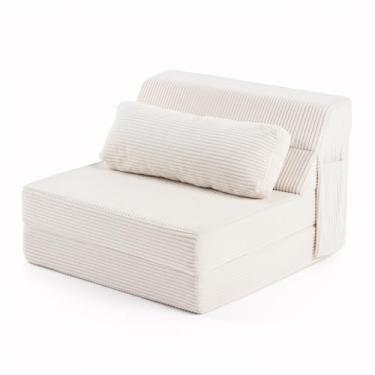 Imagem de YOTATING Sofá-cama dobrável com travesseiro, cadeira de dormir conversível, sofá futon confortável para adultos, cadeira dobrável portátil para sala de estar, quarto, solteiro, bege