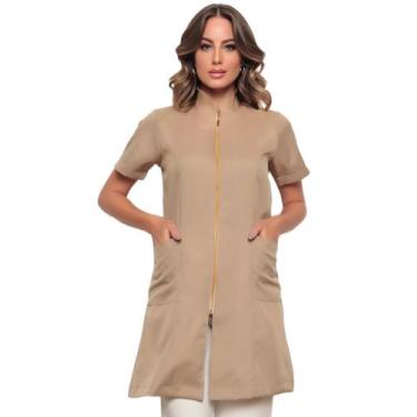 Imagem de Jaleco Feminino Manga Curta Acinturado Zíper Bege Malta - Gardenia Jal