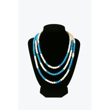 Imagem de Guia Missangão Branca com Azul Clara Opaca  Proteção  Serenidade  Fé e