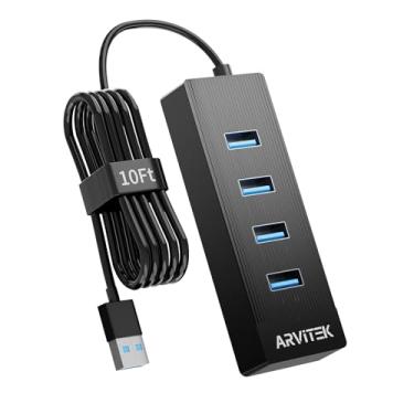 Imagem de Arvitek Hub USB 3.0 de 4 portas para desktop, extensor USB de 5 Gbps, adaptador multiportas USB, divisor USB com cabo longo para desktop, PC, pen drive, HDD móvel (3 m)