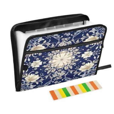 Imagem de Wassud Pasta organizadora de arquivos de papel A4 com design floral ornamental com etiquetas pasta de arquivo expansível com 13 bolsos