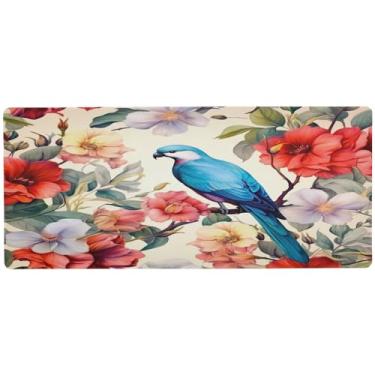 Imagem de Wassud Lindas flores e pássaros, mouse pad para jogos com base de borracha antiderrapante, mouse pad longo com borda costurada, almofada grande à prova d'água para escritório, casa, 80 x 39,9 cm