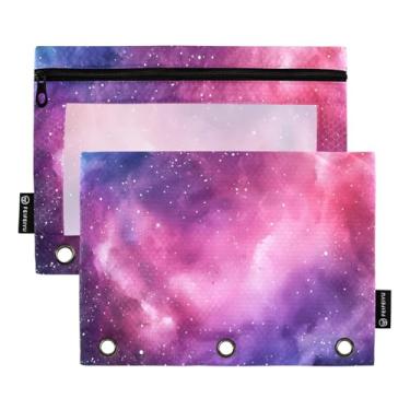 Imagem de CEBUGI 3 bolsas de lápis com zíper e janela transparente, 2 pacotes de estojo para exames de sala de aula (céu estrelado)