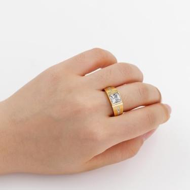Imagem de Anel masculino moderno de zircônia cúbica quadrada – opções de ouro rosa e dourado, banda larga polida, design minimalista leve e confortável, acessório elegante para uso diário, escritório, festa e