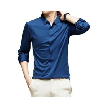 Imagem de Camisa Masculina Social Casual De Manga Longa Lisa Antirrugas Confortá