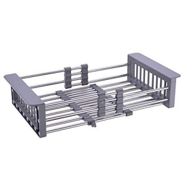 Imagem de GICASA Escorredor de pratos para pia, escorredor de aço inoxidável para pias de 27 a 43 cm, organizador de bancada de cozinha para pratos, legumes e frutas (cinza e pequeno)