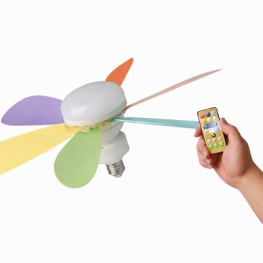 Imagem de Ventilador de Tedo Com 6 Pás Coloridas e Luminária de LED 80W Bi-Volt - Bocal E-27 com Controle Remoto - Iluminação Eficiente e Moderna