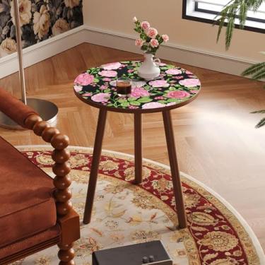 Imagem de Semjar Mesa lateral redonda, mesa de canto moderna de meados do século para sofá-cama, mesa de cabeceira com detalhes de montagem fácil com perna de madeira maciça para sala de estar, quarto, cantos