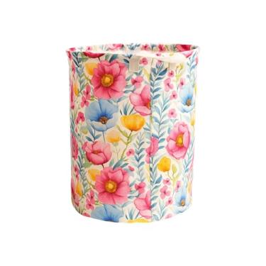 Imagem de Cesto Organizador Floral Dobrável, Multiuso para Roupa Suja, Design com Rosas e Flores, Capacidade 55L, Decorativo com Estampa (Modelo 1)