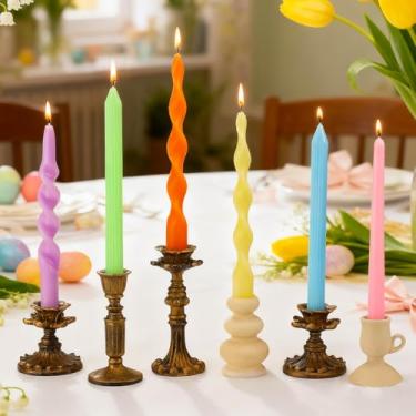 Imagem de Lyrow 6 peças de velas cônicas multicoloridas torcidas de 20 cm, sem gotejamento, sem cheiro, velas cônicas de cera espiral, castiçais longos cônicos, para decoração de dia dos namorados, Natal