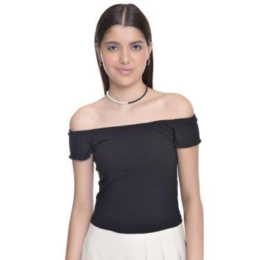 Imagem de Blusa Ciganinha Juvenil Feminino Amofany Em Malha Canelada - PRETO - P