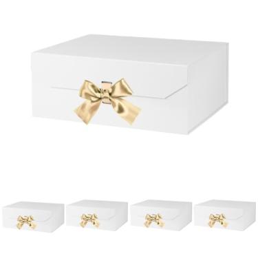 Imagem de Caixa de presente grande branca 33 x 28 x 13 cm, caixa de presente com fita, caixa de presente com tampa fecho magnético, caixa de , caixas de presente retangulares dobráveis para sapatos masculinos (branco brilhante)