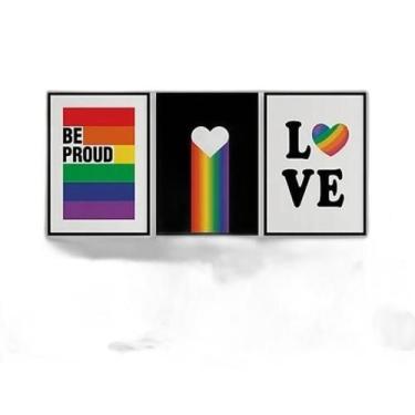 Imagem de Kit 3 Quadros Gay Be Proud 33X24Cm Madeira Preta - Quadros On-Line