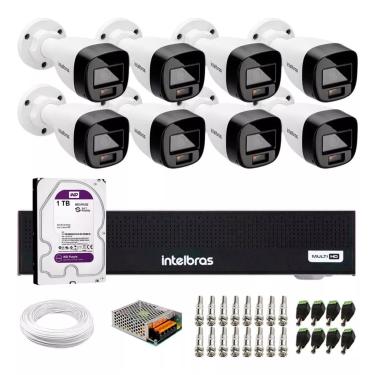Imagem de Kit 8 Cameras Intelbras 1120b  Full Color Colorido Dia e Noite Dvr 8 Canais 1008c C/ HD 500GB