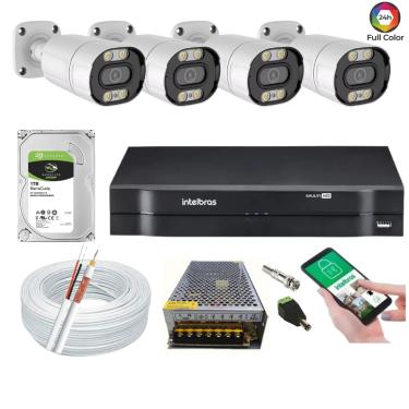 Imagem de Kit Dvr Intelbras 4 Canais H.265 1tb 4 Câmeras Full Hd 1080p Imagem Colorida a noite 20m