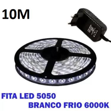 Imagem de Fita De Led Branco frio 5050 10 Metros Para Decoração Com Fonte