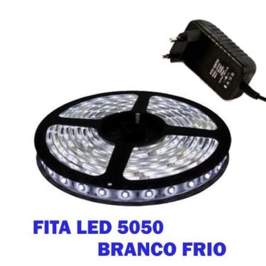 Imagem de Fita Super Led 5050 Branco Frio 300 Leds 5m + Fonte