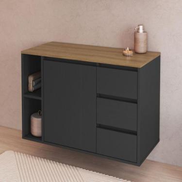 Imagem de Gabinete de Banheiro Suspenso 80cm com 1 Porta e 3 Gavetas Belagavi Ar