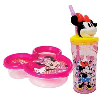 Imagem de Kit Copo 3d Com Canudo 360ml E Pote Com Tampa Rosto Minnie Mouse Disney