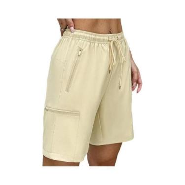 Imagem de Shorts Cargo Femininos Leves E Ajustáveis Para Caminhada Com Bolsos Co