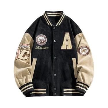 Imagem de Jaqueta De Beisebol Masculina Bordada, Moda High Street, Estilo Hip Ho