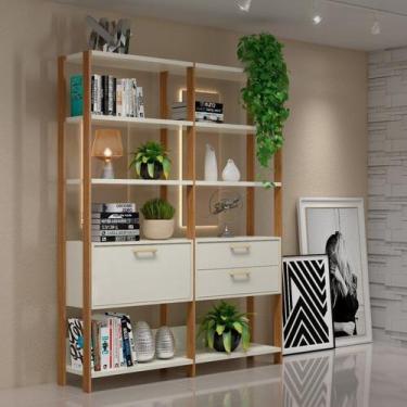 Imagem de Estante de Livros 100% MDF 144CMX185CM Estantes 2 Unidades Dalla Branc