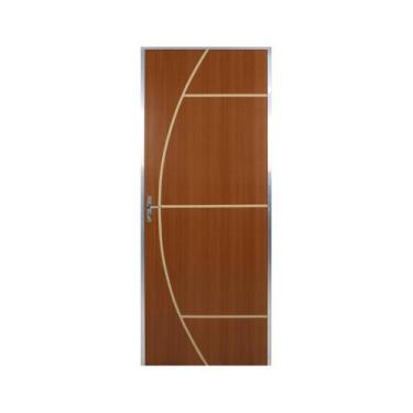 Imagem de Kit Porta de Madeira Decorada 212x95cm com Batente de Aluminio 3,6cm G