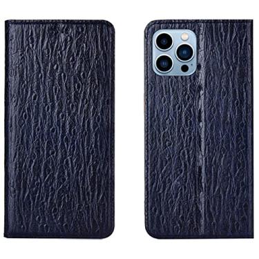 Imagem de LAHappyL Capa carteira para iPhone 13 Pro Max/13 Pro/13/13 Mini capa de couro legítimo com suporte para cartão e fecho magnético, capa protetora à prova de choque, azul, 13 Pro Max de 6,7 polegadas
