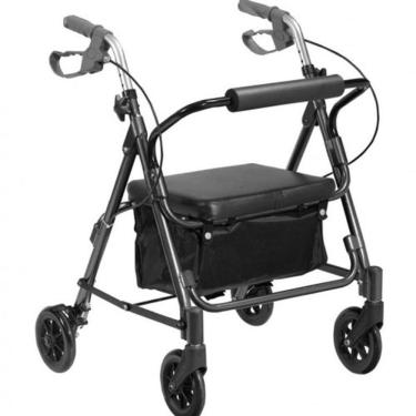Imagem de Andador alumínio dobrável de 4 rodas assento e cesta mobil
