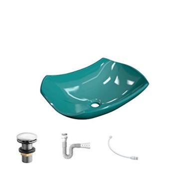 Imagem de Kit Cuba L42 C/Válvula Click 1''G + Sifão Pvc + Flexível Azul Turquesa