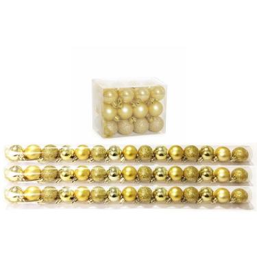 Imagem de Kit 45 Mini Bolas Natal Dourada Glitter, Fosca, Lisa 3cm