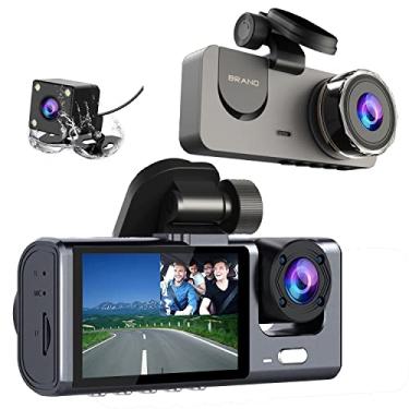 Imagem de Câmeras 3CHs Traço Câmera para Carros Frente HD 1080p Gravação Interior e Traseira Visão Noturna Luz de Cabine IR com Tela IPS de 2 polegadas Gravador de Vídeo DVR para Carro