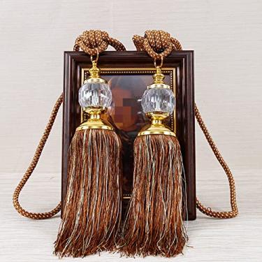 Imagem de 2 peças borlas cortina tieback tiras de bola de plástico titular acessório acessórios de cortina fivela corda decoração para casa, marrom, preço de 2 peças