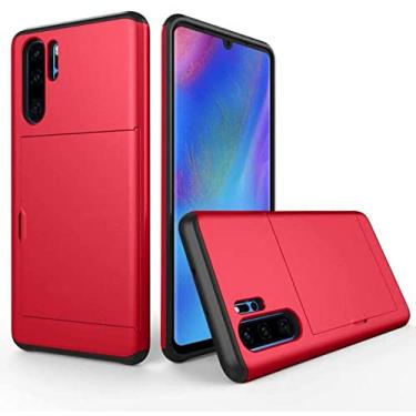 Imagem de Para Huawei P30 Pro Case Hard Armor Phone Case Para Huawei P30 Pro Carteira Porta Cartão de Crédito Slide Protect Cover Para P30, Vermelho, Para Huawei P30 Pro