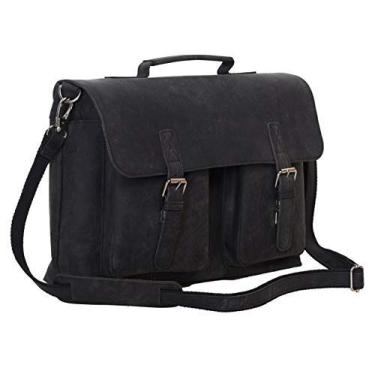 Imagem de KomalC Pasta de couro de 40,6 cm para laptop bolsas mensageiro para homens e mulheres melhor bolsa de escritório escola faculdade, Carvão preto