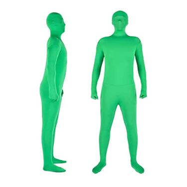 Imagem de Domary Fotografia de corpo inteiro Chromakey Terno Verde Unissex Macacão Adulto Verde Fantasia Stretch para Foto Vídeo Festival de Efeito Especial Cosplay Carnaval, 160cm/63in de altura