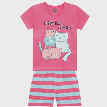 Imagem de Pijama infantil manga curta estampado gatinhos feminino brandili REF:34312 1/3