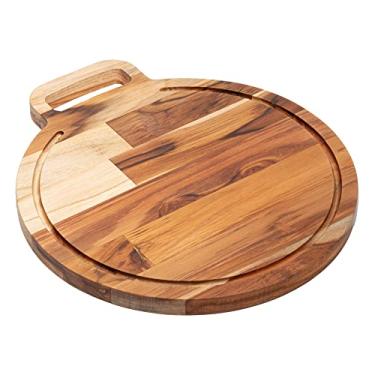 Imagem de Tábua de Corte Redonda de Madeira Teca com Alça Barbecue 39cm x 34cm x 2cm - Wolff Craft