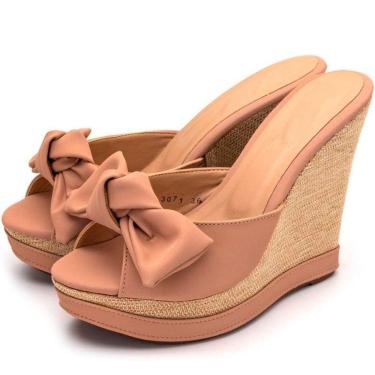 Imagem de Sandália Tamanco Anabela Com Laço e Sola Borracha Leve