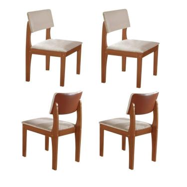 Imagem de Kit 4 Cadeiras para Sala de Jantar Turim Castanho Cinamomo/Creme/Off White