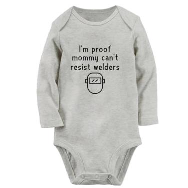 Imagem de iDzn I'm proof mommy can't resist welders macaquinho engraçado para bebês recém-nascidos macacão infantil gráfico roupas longas, Cinza, 6-12 Months