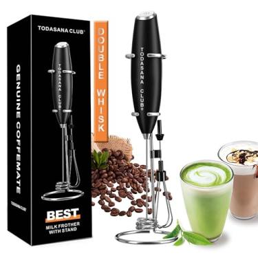 Imagem de TODASANA CLUB® Melhor Batedeira Manual | com batedor de leite | espiral dupla, suporte de aço, bocal de alta potência | misturador elétrico de bebidas de 19000rpm para cappuccino, frappe, cremes