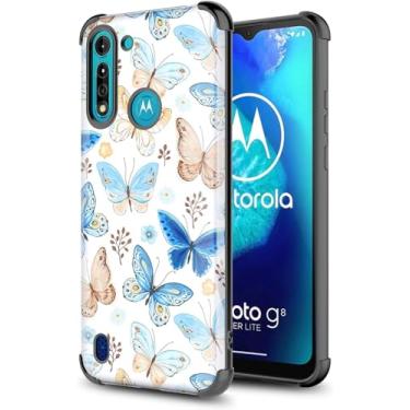 Imagem de Capa de telefone para Motorola Moto E6 Play Slim Cute Resistant TPU Airbag Bumper Girls Women Capa protetora antiqueda à prova de choque azul branco borboleta